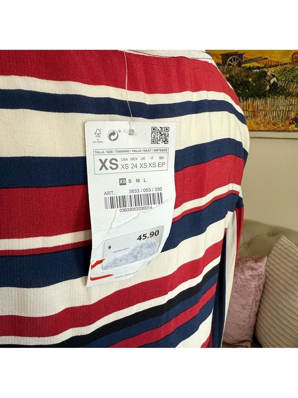 ZARA Striped V-Neck Top - Picture 6 of 13